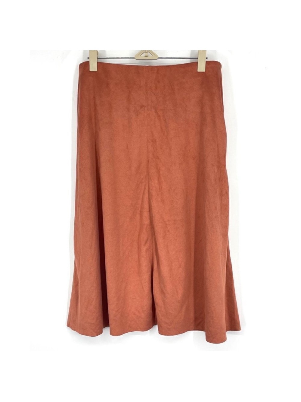 Zara Faux Suede Midi Skirt Terracotta Rust A-Line Large Fall